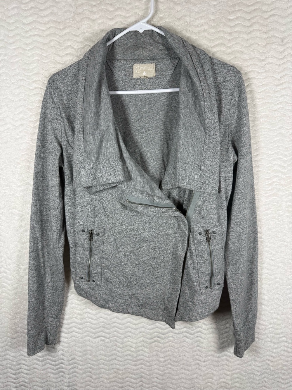 Converse Women's Gray Draped Collar Bomber Jacket. Such a cute piece 🧡🤩